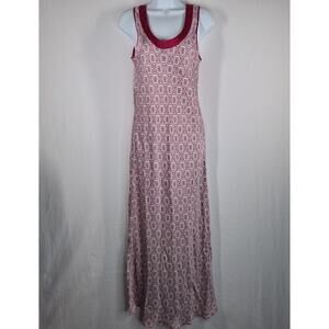 Winter Silks Long Maxi Dress Red White Silk & Bamboo Women's Medium Lightweight